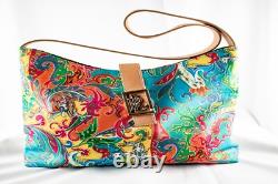RALPH LAUREN New Turquoise Yellow Floral Paisley Women Satchel Handbag