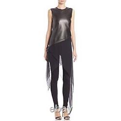 RALPH LAUREN PURPLE LABEL Resort Collection'16 NWT 4 Black Leather & Silk Top