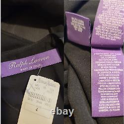 RALPH LAUREN PURPLE LABEL Resort Collection'16 NWT 4 Black Leather & Silk Top