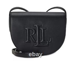 RALPH LAUREN RLL Witley Leather Medium Embossed Logo Crossbody Bag BLACK NWT