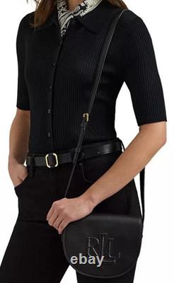 RALPH LAUREN RLL Witley Leather Medium Embossed Logo Crossbody Bag BLACK NWT