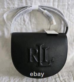 RALPH LAUREN RLL Witley Leather Medium Embossed Logo Crossbody Bag BLACK NWT