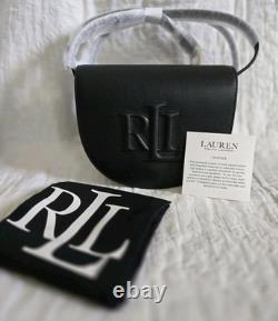 RALPH LAUREN RLL Witley Leather Medium Embossed Logo Crossbody Bag BLACK NWT