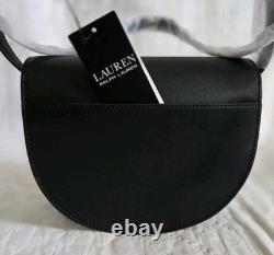 RALPH LAUREN RLL Witley Leather Medium Embossed Logo Crossbody Bag BLACK NWT