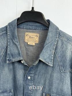 RARE NEW Polo Ralph Lauren Men's 3XB Distressed Denim Western Shirt Pearl Snap