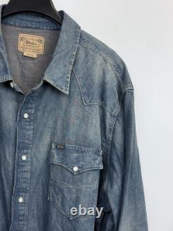 RARE NEW Polo Ralph Lauren Men's 3XB Distressed Denim Western Shirt Pearl Snap