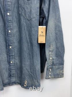 RARE NEW Polo Ralph Lauren Men's 3XB Distressed Denim Western Shirt Pearl Snap