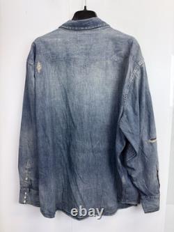 RARE NEW Polo Ralph Lauren Men's 3XB Distressed Denim Western Shirt Pearl Snap