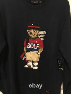 RARE NWT POLO RALPH LAUREN MENS sz L 2020 ICONIC GOLF BEAR NAVY COTTON SWEATER