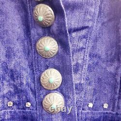 RRL Purple Velvet Tunic withSilver Flower & Turquoise Buttons Ralph Lauren Sz S 1