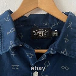 RRL RALPH LAUREN All Over Indigo Print Vacation Ranch Short Sleeve Shirt L NEW