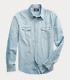 Rrl Ralph Lauren Chambray Western Shirt Davey Wash Pearl Snap Mens Small Nwt