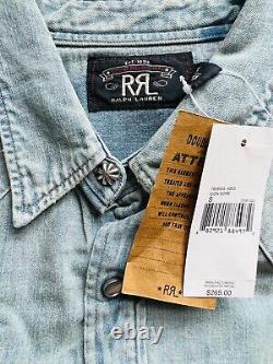 RRL Ralph Lauren Chambray Western Shirt Davey Wash Pearl Snap Mens Small NWT