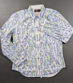 RRL Ralph Lauren Embroidered Shirt Size 1 White Blue Green Floral MSRP $395 NWT