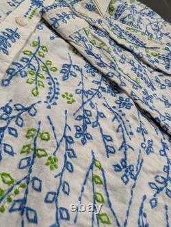 RRL Ralph Lauren Embroidered Shirt Size 1 White Blue Green Floral MSRP $395 NWT