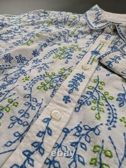 RRL Ralph Lauren Embroidered Shirt Size 1 White Blue Green Floral MSRP $395 NWT