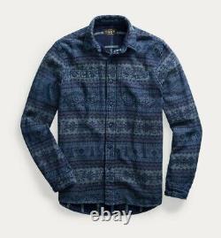 RRL Ralph Lauren Fair Isle Indigo Blue Jacquard Workshirt Mens M M