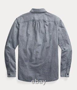 RRL Ralph Lauren Indigo Checked Popover Shirt-MEN- M