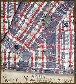 RRL Ralph Lauren Men's Plaid Thick Twill Overshirt Distressed Accent Shirt