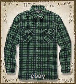 RRL Ralph Lauren Mens Green Plaid Shirt Sweet Orr Fine Wale Cotton Corduroy $365