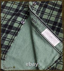 RRL Ralph Lauren Mens Green Plaid Shirt Sweet Orr Fine Wale Cotton Corduroy $365