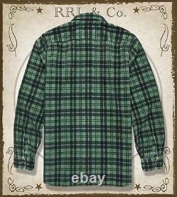 RRL Ralph Lauren Mens Green Plaid Shirt Sweet Orr Fine Wale Cotton Corduroy $365