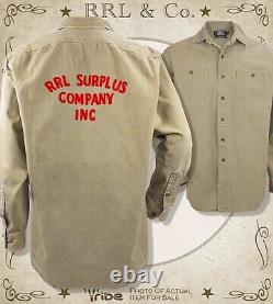 RRL Ralph Lauren Mens Khaki Heavy Herringbone Twill Embroidered Overshirt Jacket