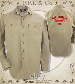 RRL Ralph Lauren Mens Khaki Heavy Herringbone Twill Embroidered Overshirt Jacket