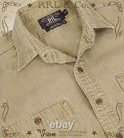 RRL Ralph Lauren Mens Khaki Heavy Herringbone Twill Embroidered Overshirt Jacket