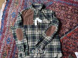 RRL Ralph Lauren Plaid Twill Flannel Fall 2 Green Multi Leather Patch Double R L