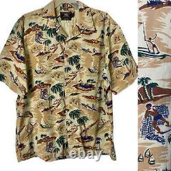 RRL Ralph Lauren Shirt Mens L Tropical Print Hawaiian Camp Beige Large NWOT