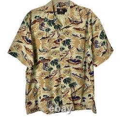 RRL Ralph Lauren Shirt Mens L Tropical Print Hawaiian Camp Beige Large NWOT