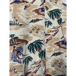 RRL Ralph Lauren Shirt Mens L Tropical Print Hawaiian Camp Beige Large NWOT