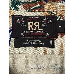 RRL Ralph Lauren Shirt Mens L Tropical Print Hawaiian Camp Beige Large NWOT