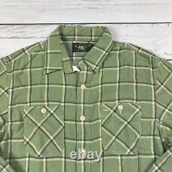 RRL Ralph Lauren Shirt Mens Medium Green Flannel Plaid Western Work NWOT