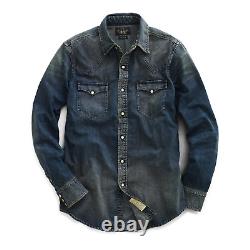 RRL Ralph Lauren Slim Fit Denim Western Shirt Dark Wash Mens Size XS