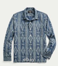 RRL Ralph Lauren Southwestern Blue Indigo Jacquard Camp Shirt