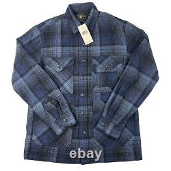 RRL Ralph Lauren Wool Blend Thick Metal Snap Blue Checked Shacket Size S NWT
