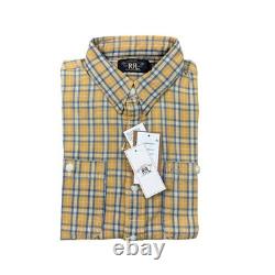 RRL Ralph Lauren Yellow Blue Checked Heavy Twill Utility Button Front Size M NWT