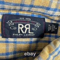 RRL Ralph Lauren Yellow Blue Checked Heavy Twill Utility Button Front Size M NWT