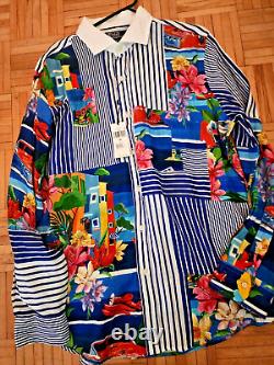 Ralph Lauren 100% Linen Print Striped Shirt Ch. 48. Xl. Nwt. Comme Des Garcon