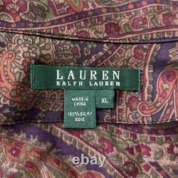 Ralph Lauren 100% Silk Paisley Print Long Sleeve Blouse Shirt XL Women's NEW