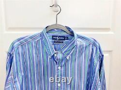 Ralph Lauren $145rt Jamaica Blue Multi Stripe Cotton Button Down Shirt L