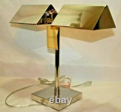 Ralph Lauren Agatha O' Bankers Dual Double Chrome Silver Banker's Desk Lamp New