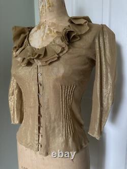 Ralph Lauren Black Label Gold Metallic Ruffled Top Shirt Blouse Sz S Coated New
