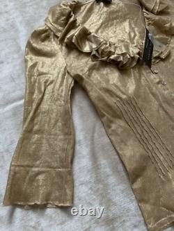 Ralph Lauren Black Label Gold Metallic Ruffled Top Shirt Blouse Sz S Coated New