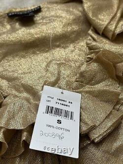 Ralph Lauren Black Label Gold Metallic Ruffled Top Shirt Blouse Sz S Coated New