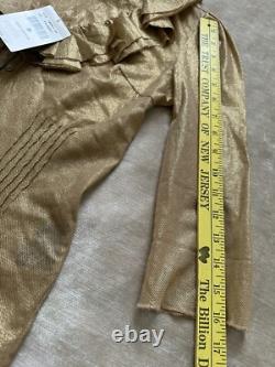 Ralph Lauren Black Label Gold Metallic Ruffled Top Shirt Blouse Sz S Coated New