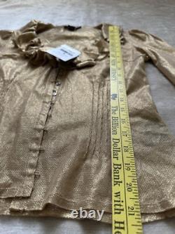 Ralph Lauren Black Label Gold Metallic Ruffled Top Shirt Blouse Sz S Coated New
