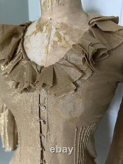 Ralph Lauren Black Label Gold Metallic Ruffled Top Shirt Blouse Sz S Coated New